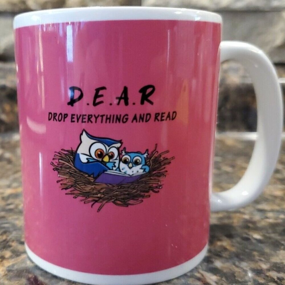 D.E.A.R Drop Everything And Read Owl Orca Coatings Pink Mug Coffee ,Tea,Hot Ccco - Picture 4 of 7